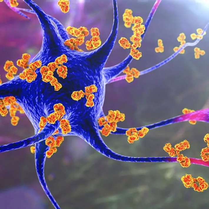 Illustration of immune cells attacking a nerve cell