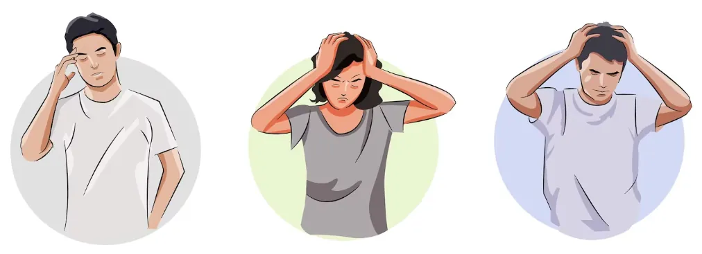 Illustration of three people holding their heads from dizziness